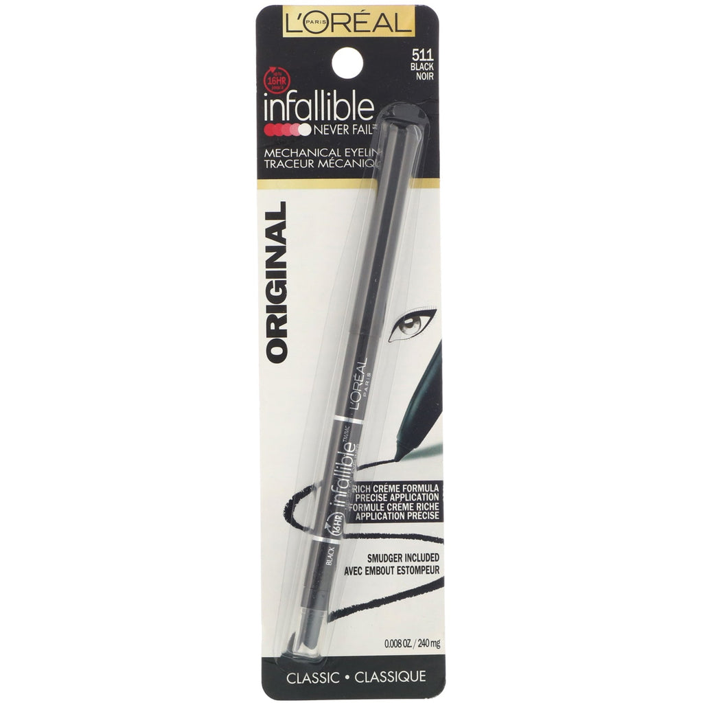 L'Oreal, ufejlbarlig mekanisk eyeliner, 511 sort, 0,008 oz (240 mg)