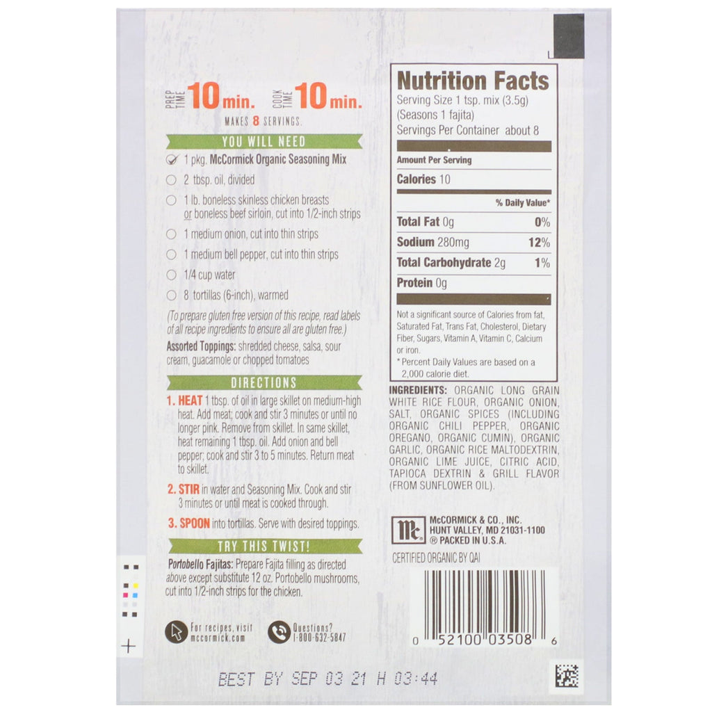 McCormick, krydderblanding, Fajita, 1 oz (28 g)