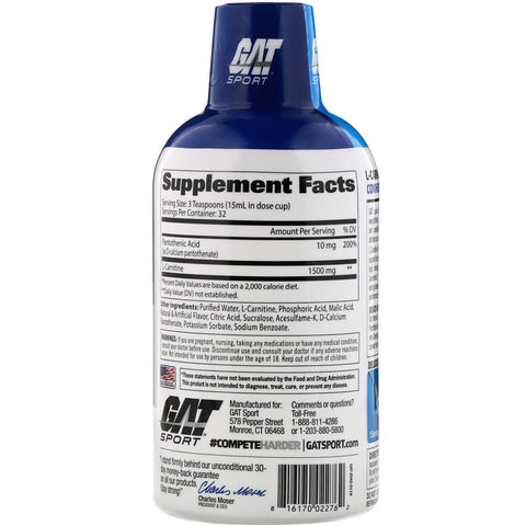 GAT, L-carnitin, aminosyre, blandet bær, 1.500 mg, 16 oz (473 ml)