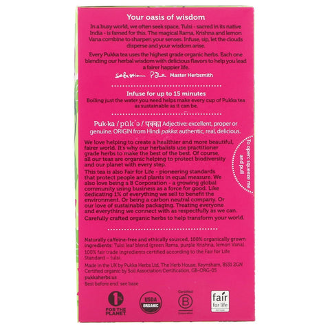 Pukka-urter, Tulsi Clarity, koffeinfri, 20 urteteposer, 1,27 oz (36 g)
