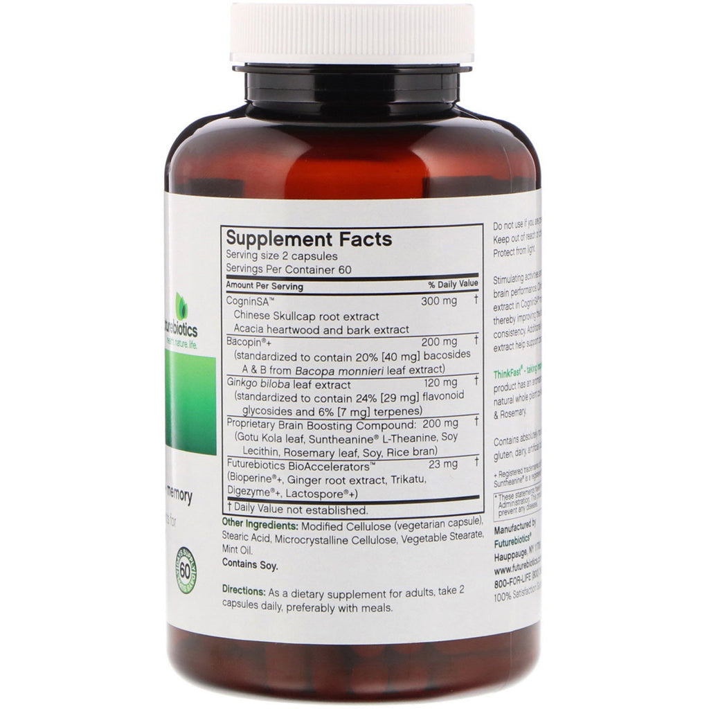 FutureBiotics, Thinkfast, Brain Performance + Memory, 120 vegetariske kapsler