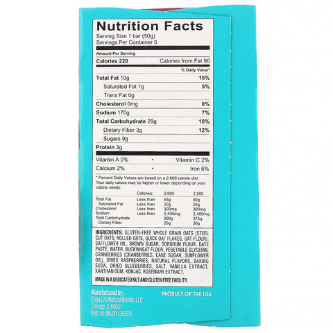 Enjoy Life Foods, óvalos de avena y frutas horneados para el desayuno, mezcla de frutos rojos, 5 barras, 50 g (1,76 oz) cada una