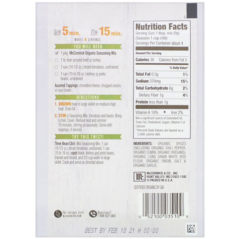 McCormick, mezcla de condimentos, chile, 35 g (1,25 oz)