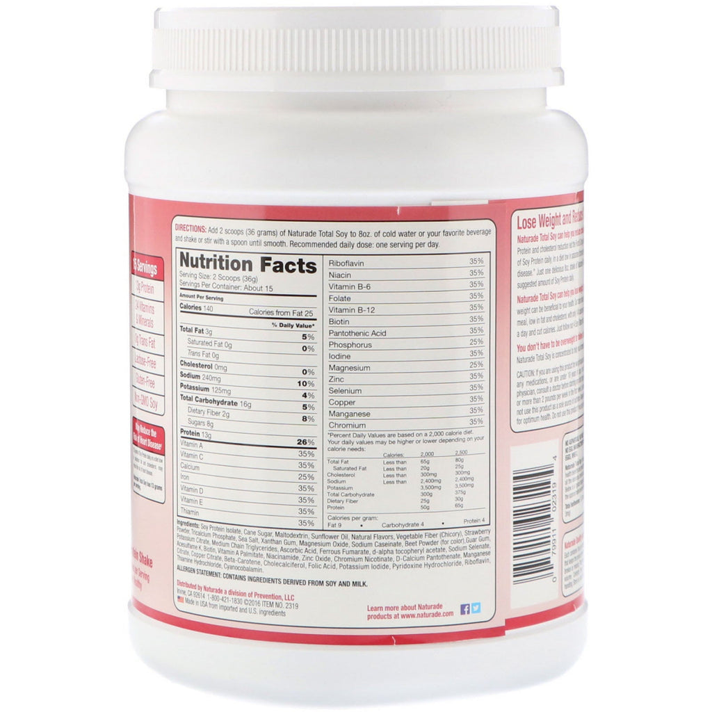 Naturade, Total Soy, Meal Replacement, Strawberry Delight, 1.2 lbs (540 g)