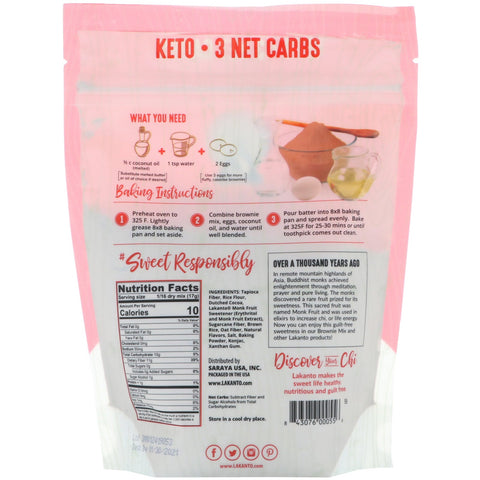 Lakanto, mezcla de brownie endulzada con fruta de monje, sin azúcar, 9,7 oz (275 g)