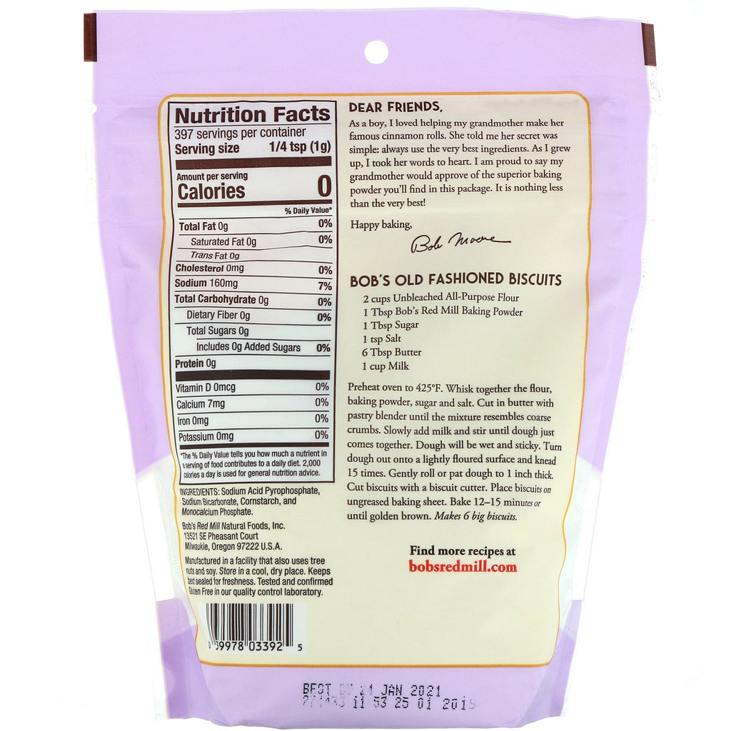 Bob's Red Mill, Polvo para hornear de doble acción, Sin gluten, 14 oz (397 g)