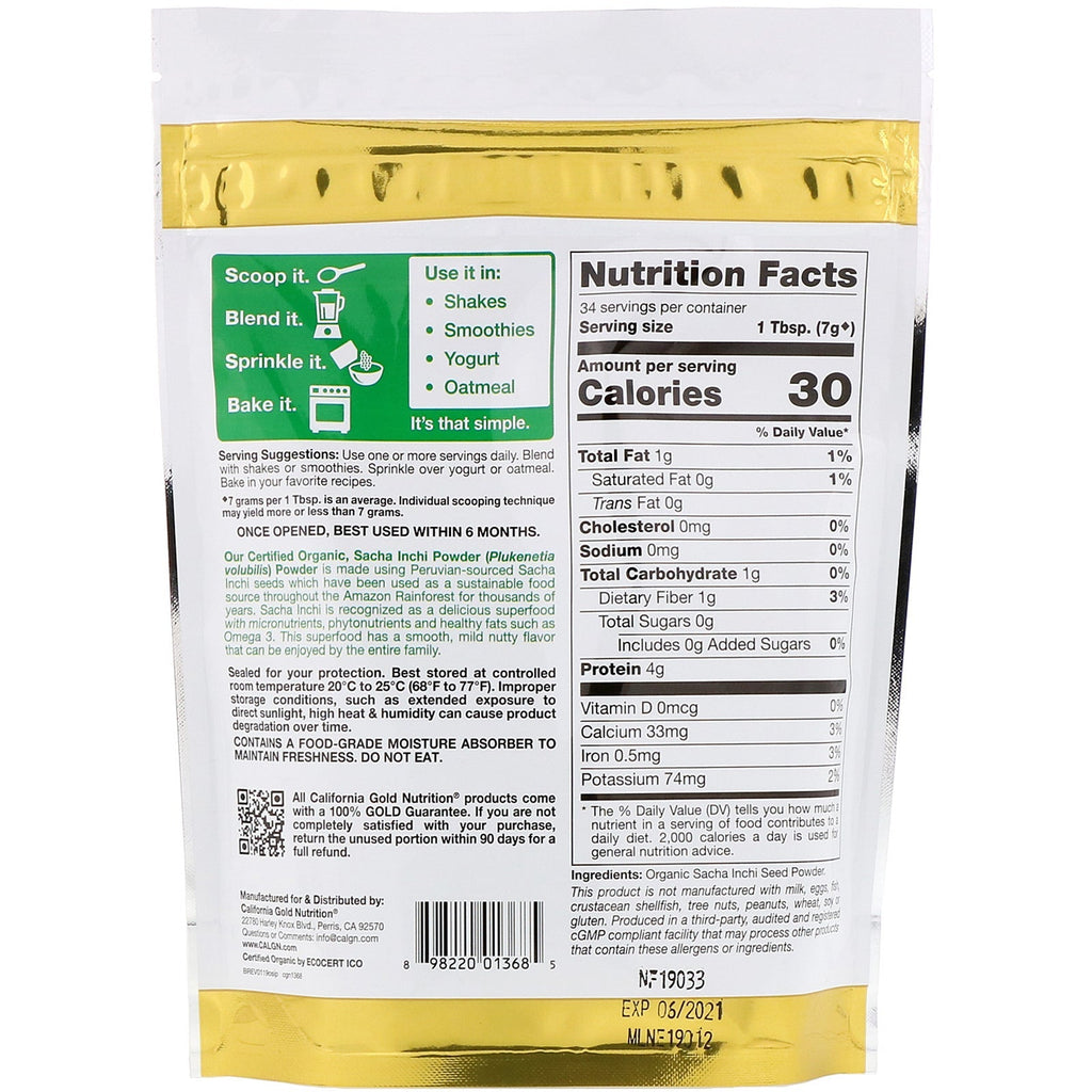 California Gold Nutrition, Superfoods, Sacha Inchi Powder, 8,5 oz (240 g)