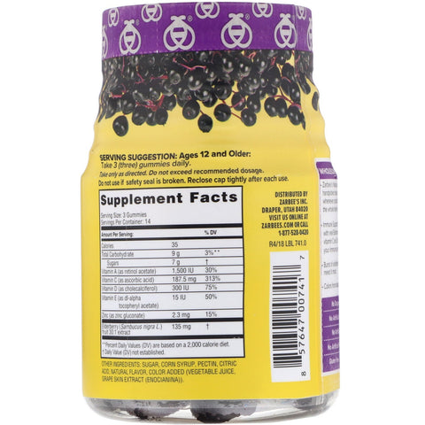 Zarbee's, Apoyo inmunológico de saúco, baya natural, 42 gomitas