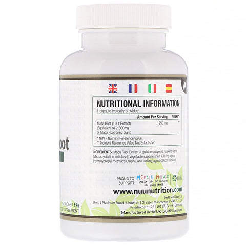Nu U Nutrition, Maca-rod, 2.500 mg, 180 veganske kapsler