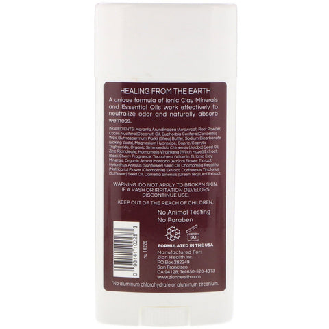 Zion Health, Fed, ClayDry Deodorant, Black Cherry, 2,8 oz (80 g)