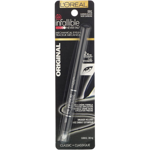 L'Oreal, ufejlbarlig mekanisk eyeliner, 591 Carbon Black, 0,008 oz (240 mg)