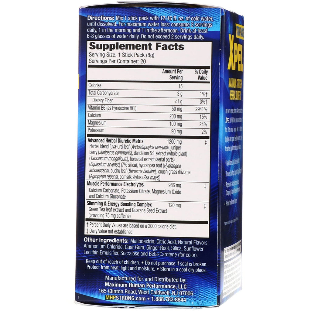 MHP, XPEL, maksimal styrke urtediuretikum, ananas ingefær, 20 pakker, 0,28 oz (8 g)