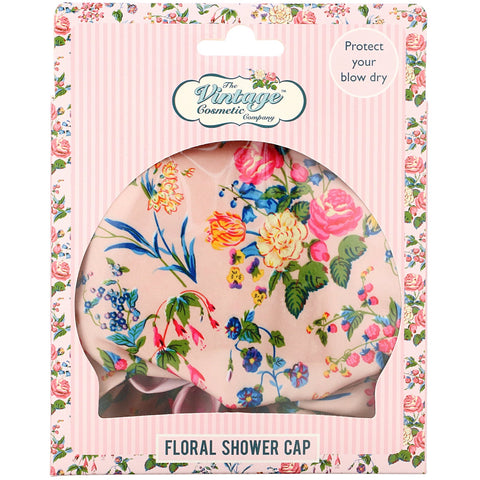 The Vintage Cosmetic Co., gorro de ducha, satén floral rosa, 1 unidad