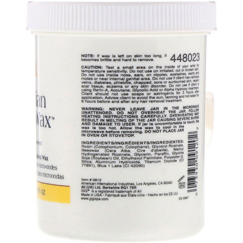 Gigi Spa, brasiliansk bikini voks, hårfjerningsvoks til mikroovn, 8 oz (226 g)