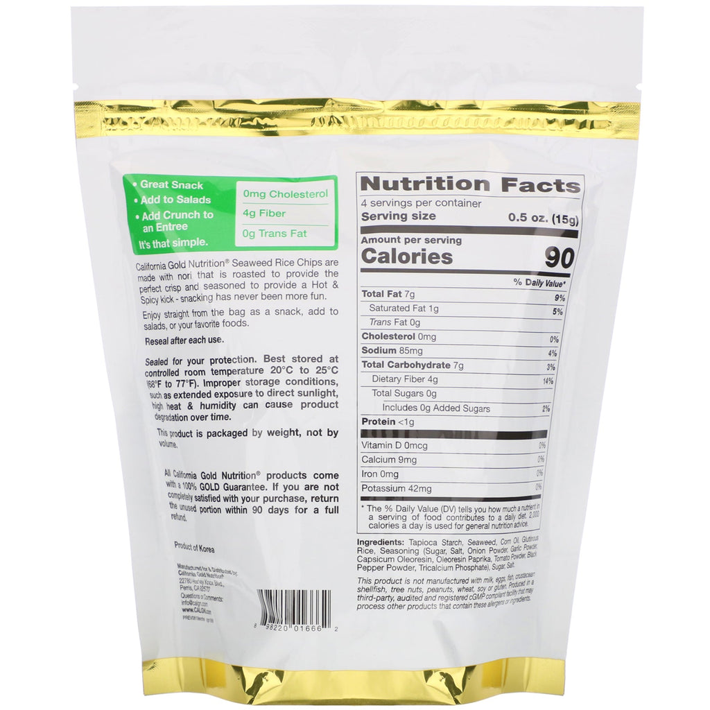 California Gold Nutrition, Seaweed Rice Chips, Hot &amp; Spicy, 2 oz (60 g)