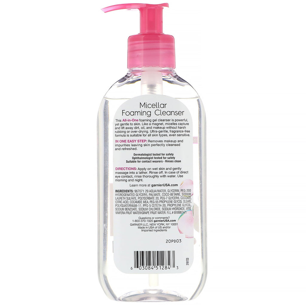 Garnier, SkinActive, Micellar Foaming Cleanser, All-in-1 Skyl, Alle hudtyper, 6,7 fl oz (200 ml)