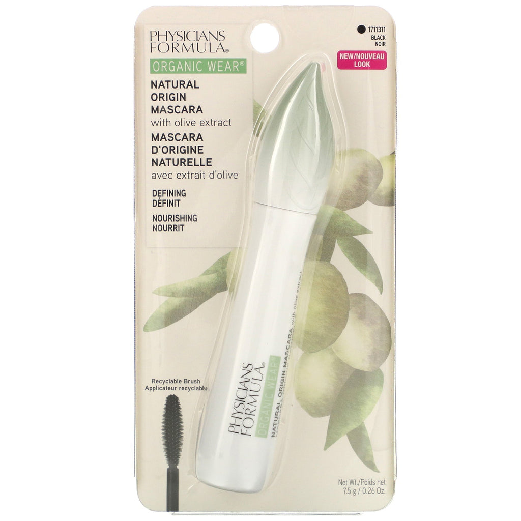 Physicians Formula, Wear, Natural Origin Mascara, Sort, 0,26 oz (7,5 g)