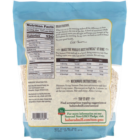 Bob's Red Mill, Avena arrollada instantánea, grano integral, 32 oz (907 g)