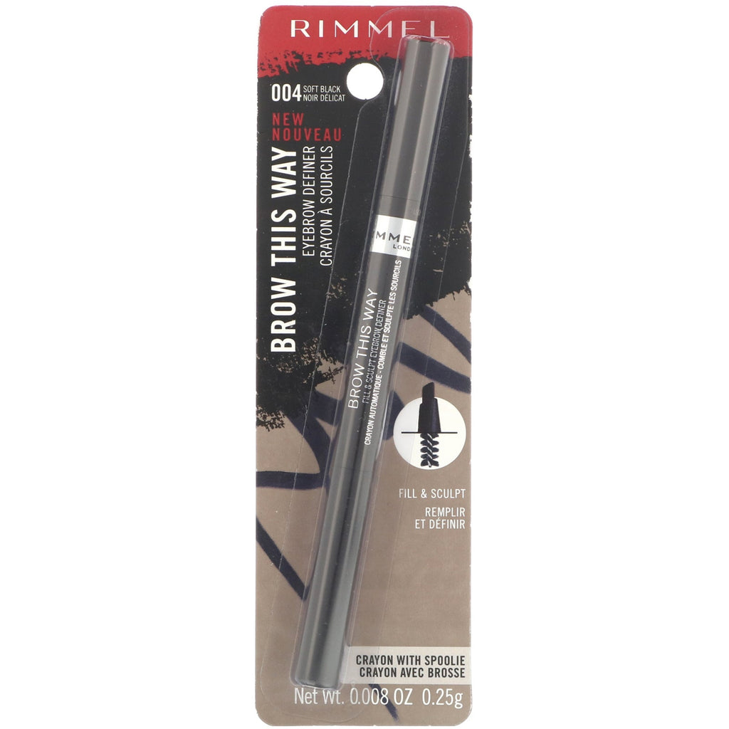 Rimmel London, Brow This Way Eyebrow Definer, 004 Soft Black, 0,008 oz (0,25 g)