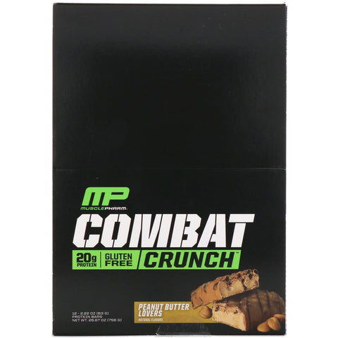 MusclePharm, Combat Crunch, Amantes de la mantequilla de maní, 12 barras, 2,22 oz (63 g) cada una