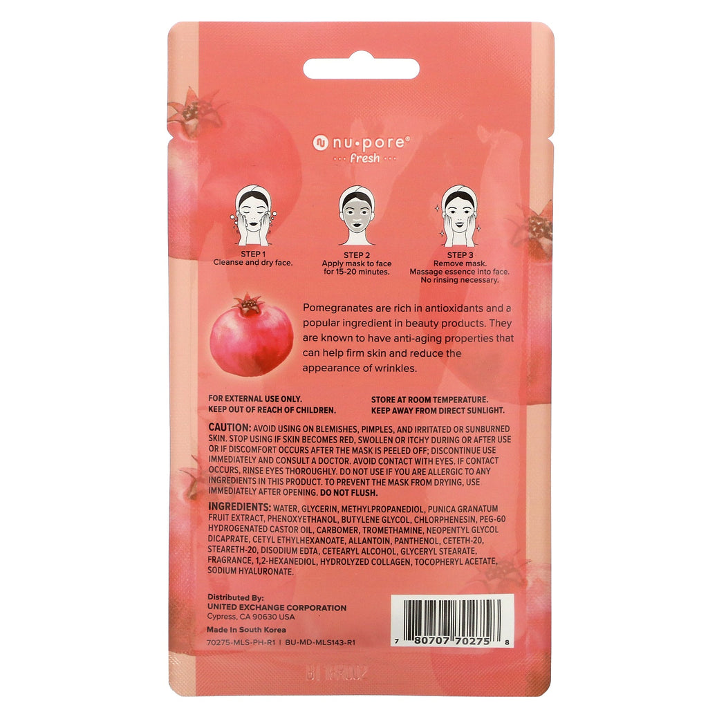 Nu-Pore, Best Self Forward Sheet Face Mask, Granatæble, 1 ark, 1,05 oz (29,7 g)