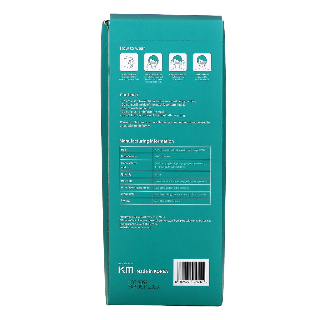 Dr. Puri, engangs-KF94 ( N95 / KN95/ FFP2 ) maske, 20 masker