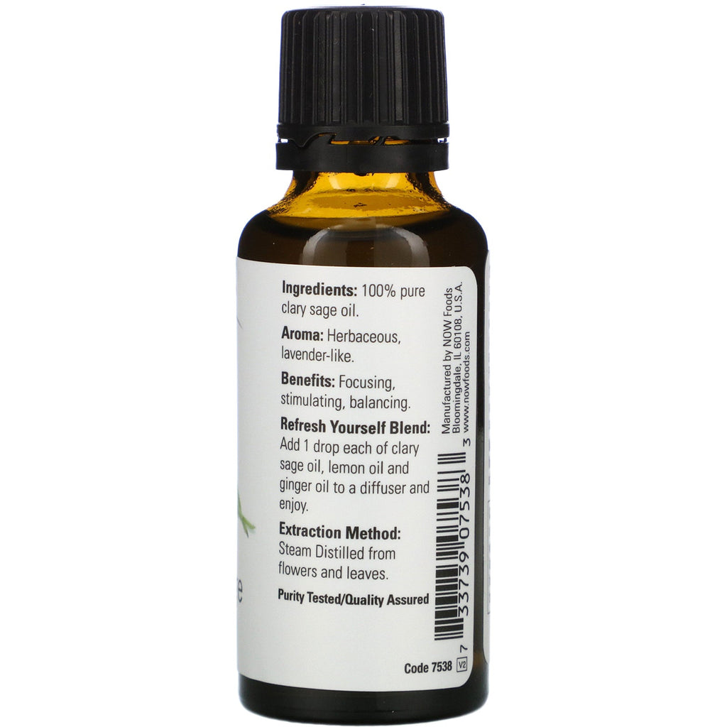 Now Foods, æteriske olier, Clary Sage, 1 fl oz (30 ml)