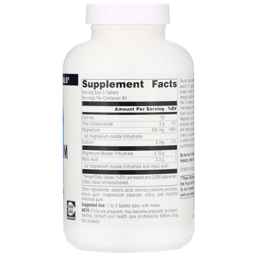 Source Naturals, Magnesium Malate, 3.750 mg, 180 tabletter