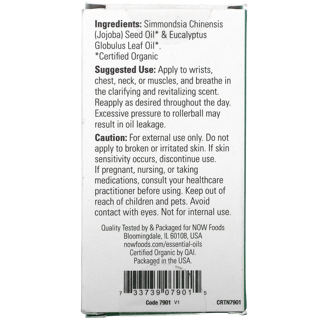 Now Foods, certificeret Eucalyptus Roll-On, 1/3 fl oz (10 ml)
