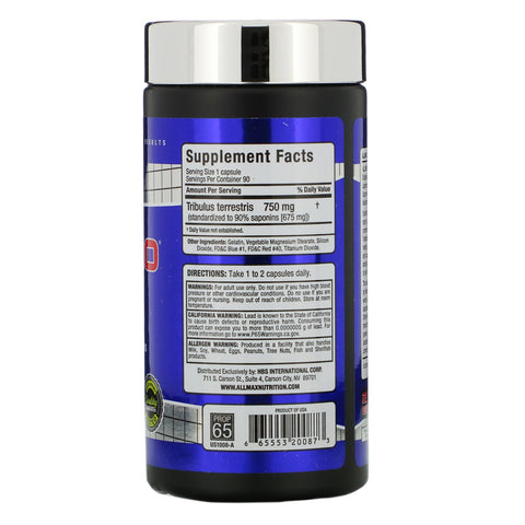 ALLMAX Nutrition, TribX90, Ultra-Concentrated Bulgarian Tribulus, 90% Furostanolic Saponiner, 750 mg, 90 Kapsler