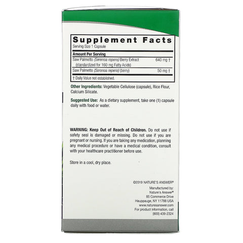 Naturens Answer, Savpalme, Standardiseret, 690 mg, 120 vegetariske kapsler