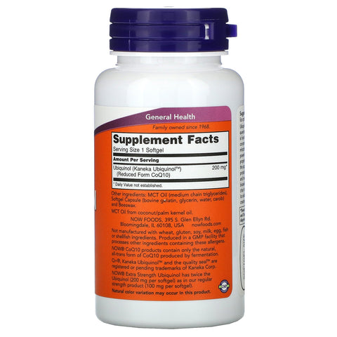 Now Foods, Ubiquinol, 200 mg, Ekstra styrke, 60 Softgels