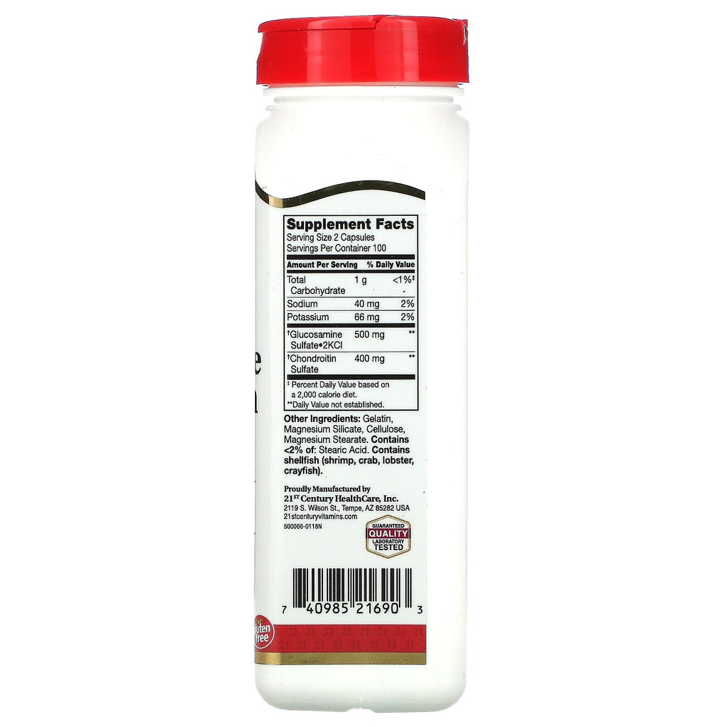 21st Century, Glucosamin / Chondroitin, Original Strength, 250 mg / 200 mg, 200 lette at sluge kapsler