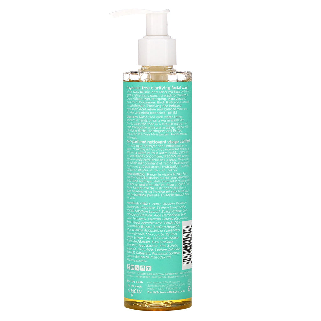 Earth Science, afklarende ansigtsvask, fedtet og kombinerede hudtyper, parfumefri, 8 fl oz (237 ml)