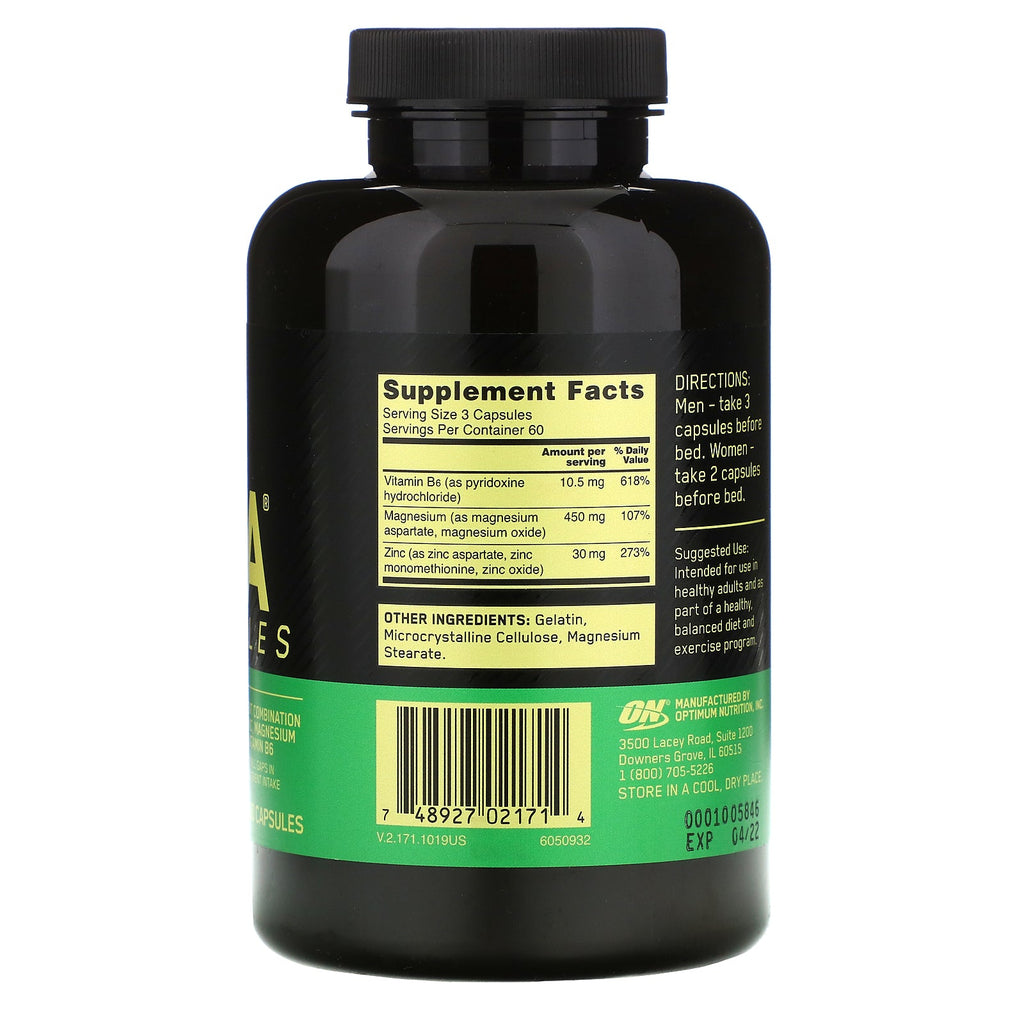 Nutrición Óptima, ZMA, 180 Cápsulas