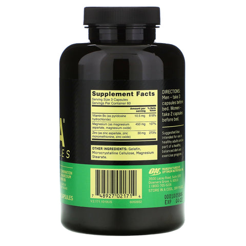 Nutrición Óptima, ZMA, 180 Cápsulas