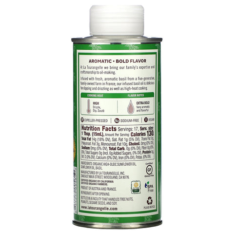 La Tourangelle, Aceite de albahaca infundido, 8,45 fl oz (250 ml)