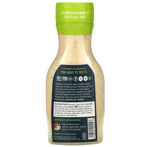 Sir Kensington's, Rancho de aceite de aguacate con 100 % aceite de aguacate, 266 ml (9 oz. líq.)
