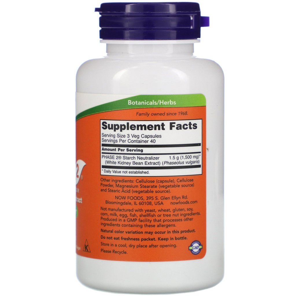 Now Foods, fase 2, stivelsesneutralisator, 500 mg, 120 vegetabilske kapsler