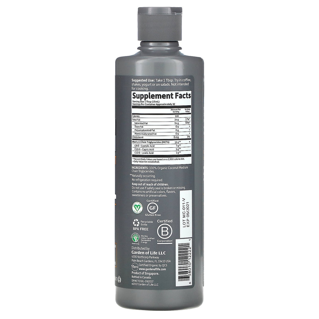 Garden of Life, Dr. Formulated Brain Health, 100 % kokosnød MCT-olie, uden smag, 16 fl oz (473 ml)
