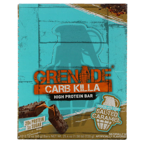 Grenade, Carb Killa, barra rica en proteínas, caramelo salado, 12 barras, 2,12 oz (60 g) cada una