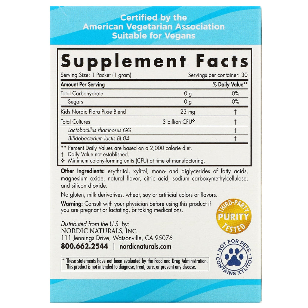 Nordic Naturals, Nordic Flora Kids, Probiotic Pixies, Rad Berry, 3 milliarder CFU, 30 pakker