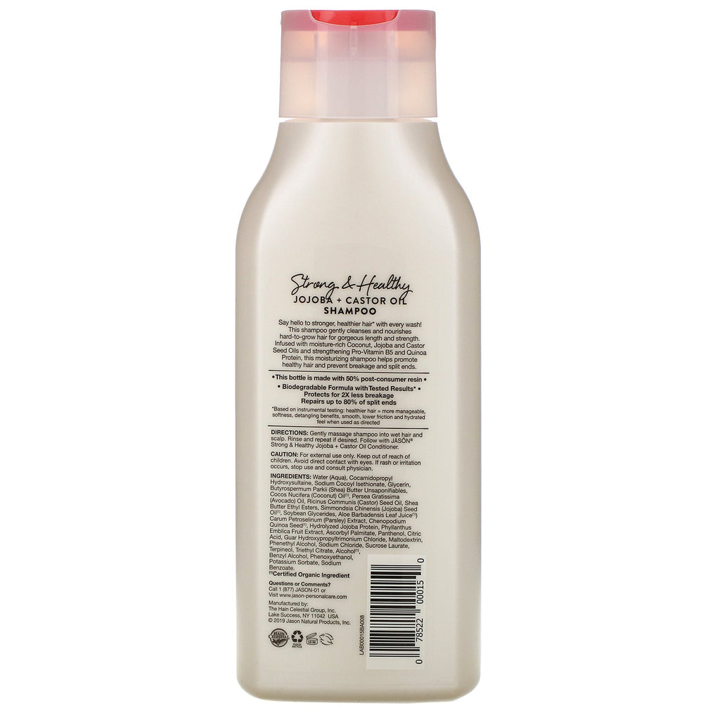 Jason Natural, Strong &amp; Health Jojoba + Castor Oil Shampoo, 16 fl oz (473 ml)