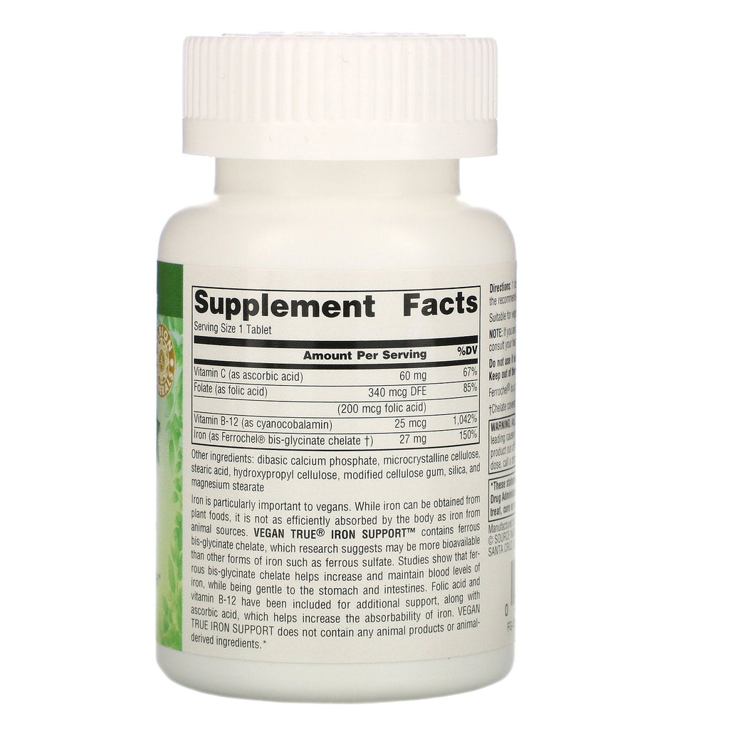 Source Naturals, Vegan True, Iron Support, 180 Tablets