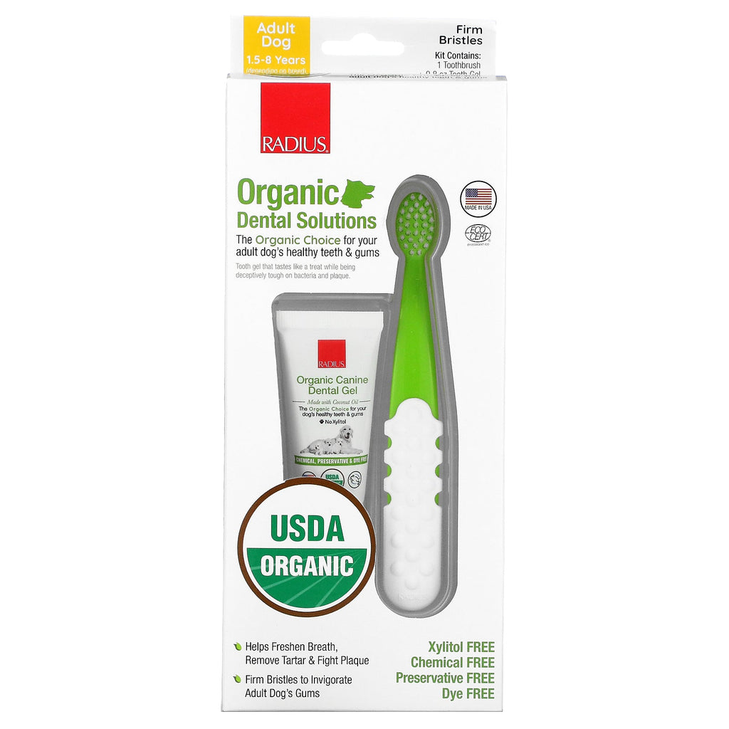 RADIUS, Organic Dental Solutions, Dental Gel, Tandbørste, 1 tandbørste + 0,8 oz Gel