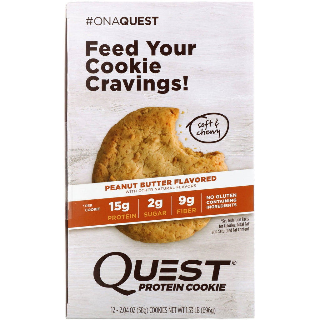 Quest Nutrition, Protein Cookie, Peanut Butter, 12 Pack, 2,04 oz (58 g) hver