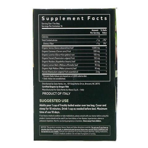 Gaia-urter, naturligt afføringsmiddel, urtete, koffeinfri, 16 teposer, 1,24 oz (35,2 g)