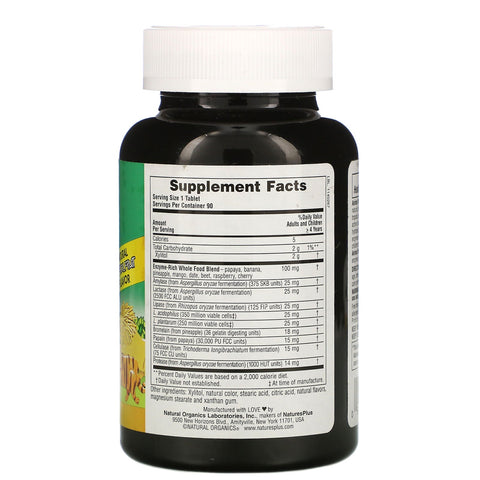 Nature's Plus, Source of Life, Animal Parade, Tummy Zyme med aktive enzymer, Whole Foods og Probiotika, Naturlig Tropical Frugt Flavor, 90 dyreformede tabletter