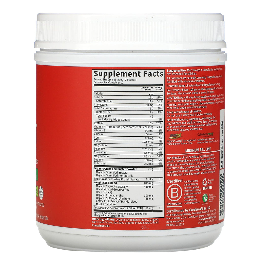 Garden of Life, Dr. Formuleret Keto Fit Vægttab Shake, Chokolade, 12,87 oz (365 g)