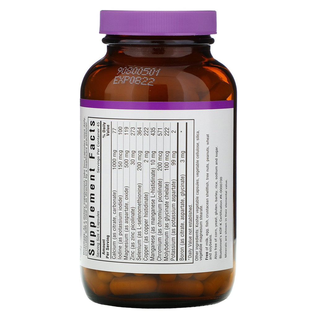 Bluebonnet Nutrition, multimineraler plus bor, jernfri, 180 grøntsagskapsler